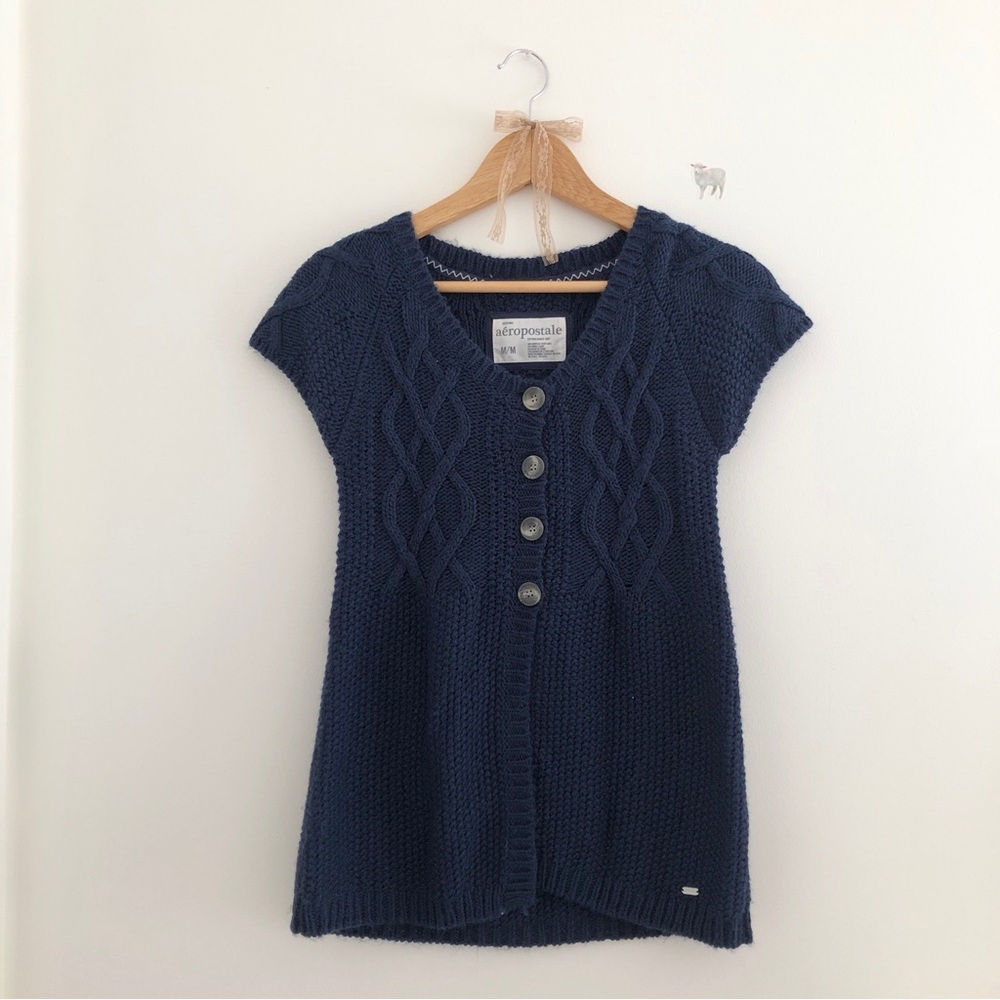 Aeropostale Navy Cable-Knit Short-Sleeve Sweater